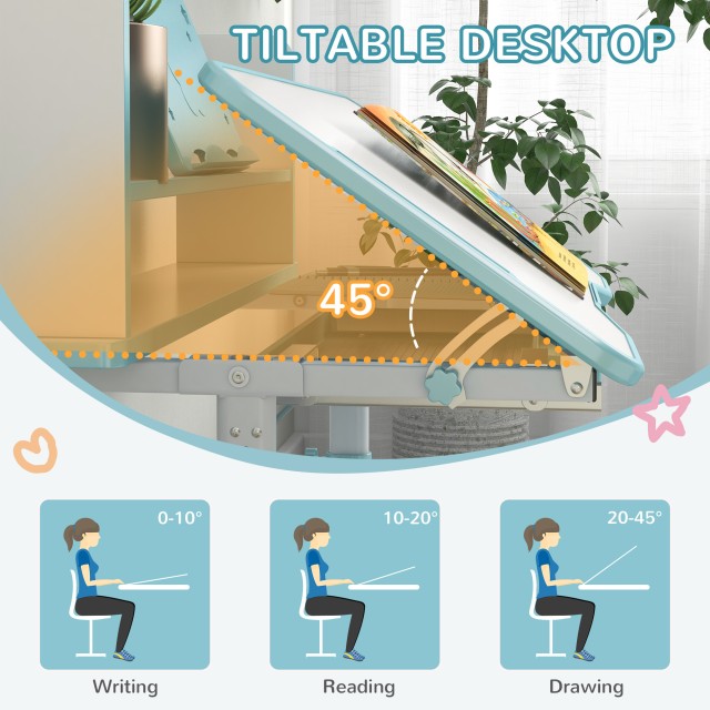 Παιδικό σετ γραφείου ZONEKIZ με καρέκλα ρυθμιζόμενο σε ύψος και ανακλινόμενο επάνω μέρος, ηλικίες 6-12 ετών, μπλε 312-106V80BU