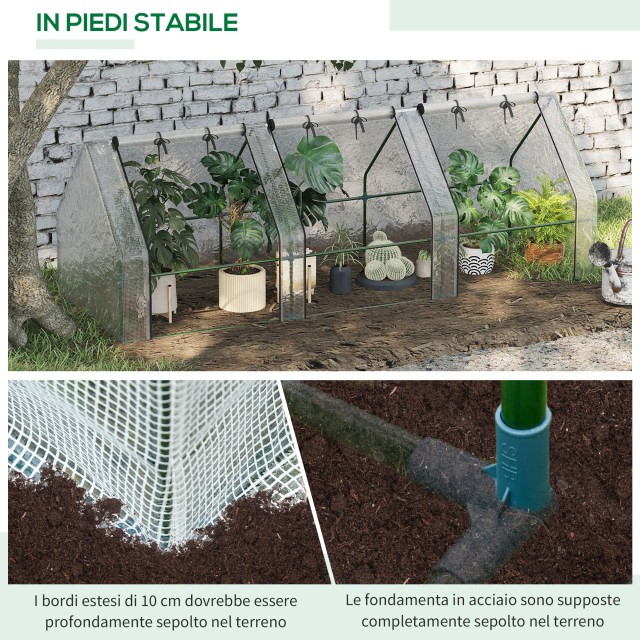 Outsunny PE Tunnel Garden Greenhouse με εκτεταμένες άκρες και αρθρωτές πόρτες, 270x90x90 cm, Λευκό 845-204V02