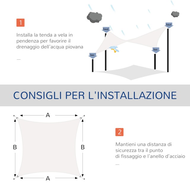 Outsunny Awnings Sail Rectangular UV Protection σε PE Cream, 4x6m 100110-059CW