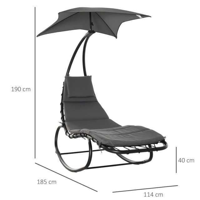 Outsunny Garden Rocking Lounger Ξαπλώστρα εξωτερικού χώρου με γεμισμένο κάθισμα και γκρι κουβούκλιο 185x100x190cm 84A-179CG