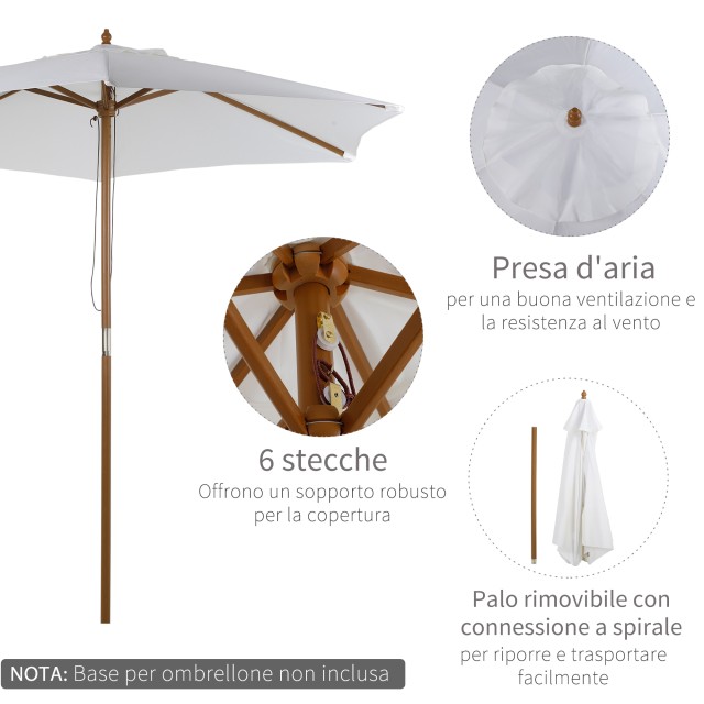 Outsunny Bamboo Garden Umbrella, Κρεμ Λευκή, 250 x 230 εκ. 84D-056CW
