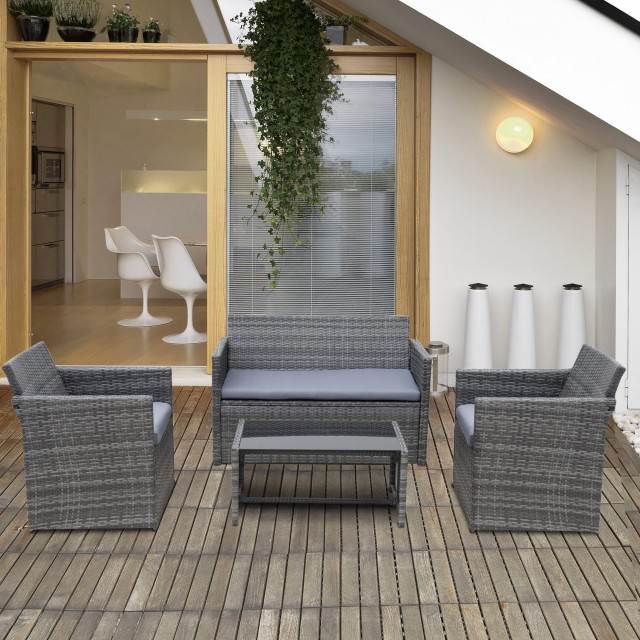 Outsunny σετ επίπλων κήπου σε καναπέ PE Rattan Grey με 2 πολυθρόνες...