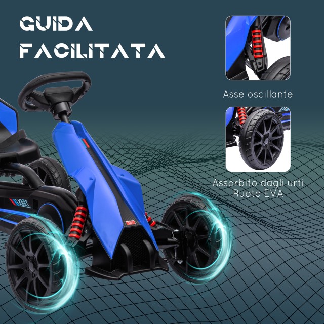 HOMCOM Pedal Go Kart για παιδιά 3-8 ετών με ρυθμιζόμενο κάθισμα και τροχούς EVA, 100x58x58,5 cm, μπλε 370-286V00BU