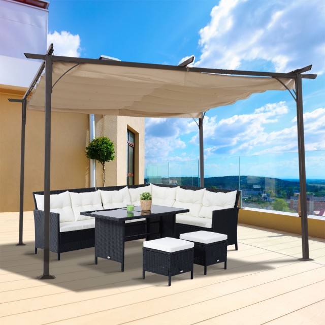 Outsunny Gazebo Garden Pergola Πτυσσόμενη Ομπρέλα Μαύρη Πλαίσιο Μπεζ Τέντα, 350 x 350 x 230 cm 84C-092
