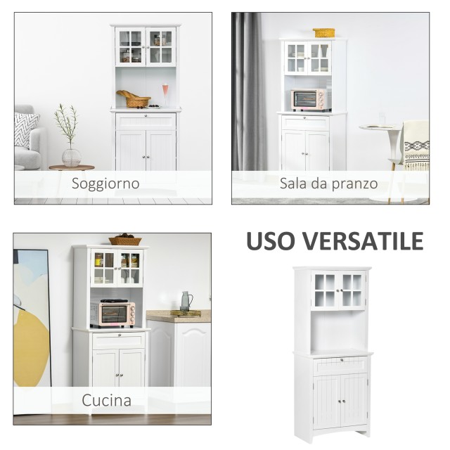 Μονάδα HOMCOM High Pantry με 2 Ντουλάπες, Ρυθμιζόμενα Ράφια και Επιφάνεια Στήριξης, σε MDF, 68,6x40x164 cm, Λευκό 835-343