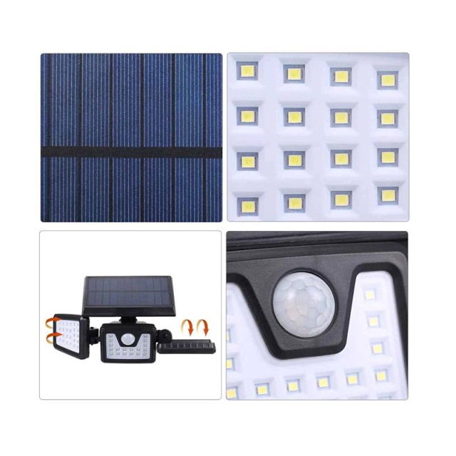 Τριπλός Ηλιακός Προβολέας με 74 LED και Ανιχνευτή Κίνησης Hoppline HOP1001246