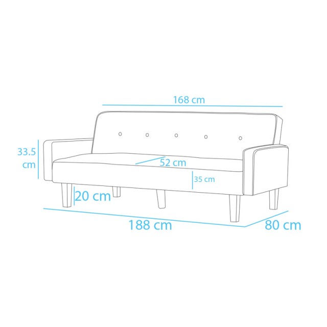 Three-seater Sofa Bed 188 x 80 x 97 cm Turquoise Color Shally Dogan 02840125