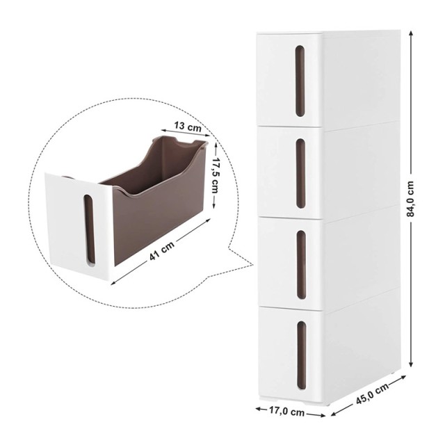 Τρόλεϊ με 4 Συρτάρια 45 x 17 x 84 cm Songmics KFR08WT