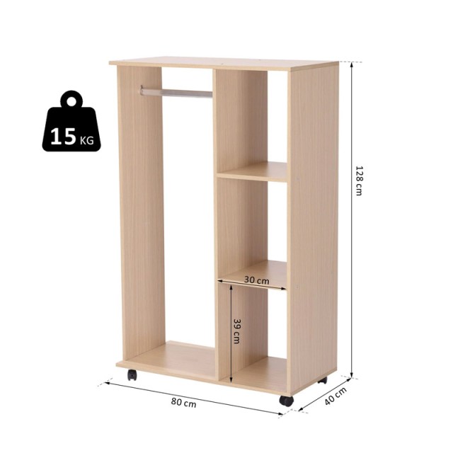 Τροχήλατη Ξύλινη Ανοιχτή Ντουλάπα 80 x 40 x 128 cm HOMCOM 831-078