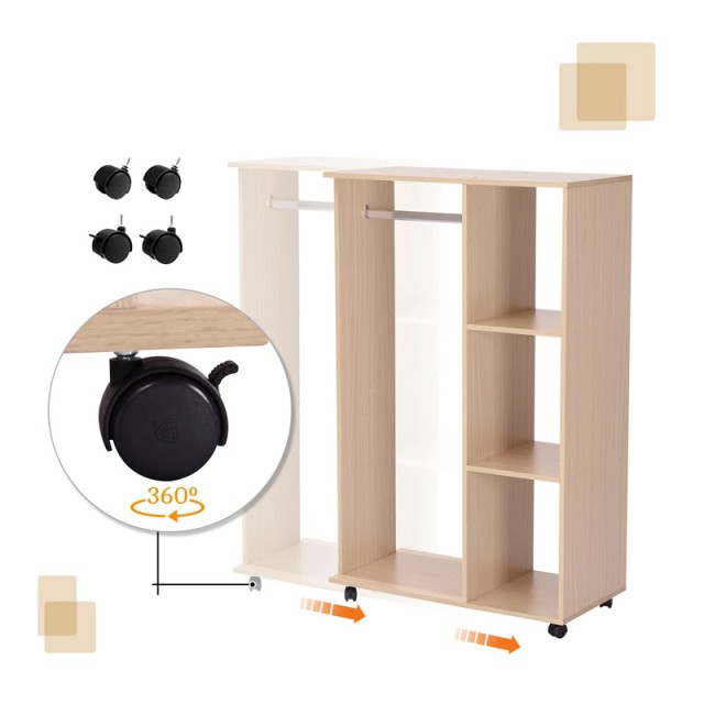 Τροχήλατη Ξύλινη Ανοιχτή Ντουλάπα 80 x 40 x 128 cm HOMCOM 831-078