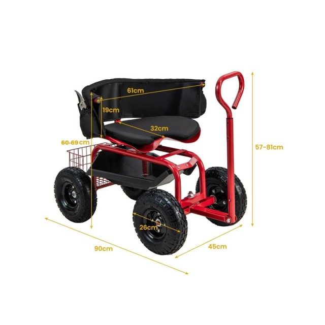 Τροχήλατο Κάθισμα Κήπου 90 x 61 x 60-69 cm Costway GT4030RE