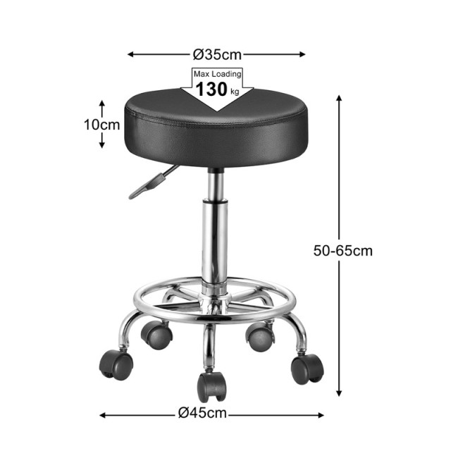Τροχήλατο Σκαμπό με Ρυθμιζόμενο Ύψος 45 x 37 x 50-65 cm Χρώματος Μα...
