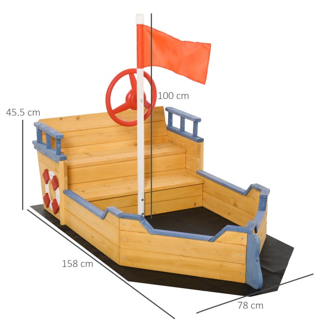 Outsunny Pirate Ship Ξύλινο Sandpit για Παιδιά με Αποθηκευτικό χώρο, 158x78x45,5cm 343-022V01