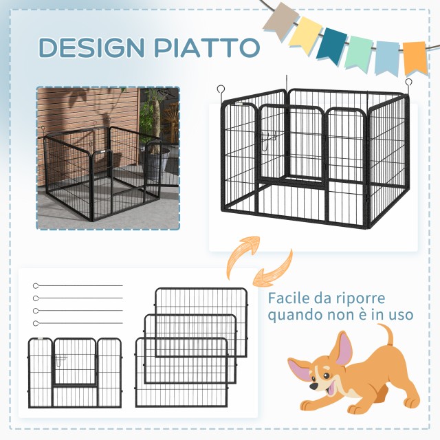 PawHut Folding Metal Dog Fence, για εσωτερική και εξωτερική χρήση με πόρτα και μανταλάκια, 82x82x60cm γκρι D06-074V02GY
