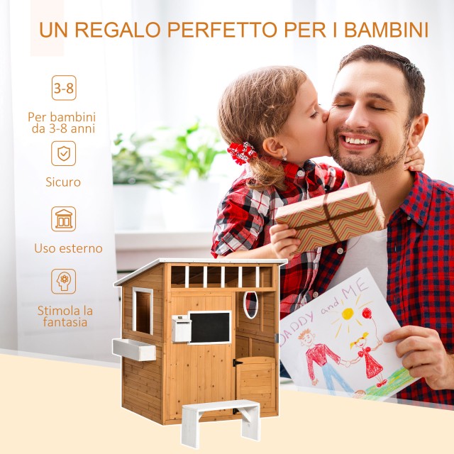 Outsunny Outdoor Ξύλινο Playhouse με Πόρτα, Παράθυρα, Πάγκος, Γλάστ...