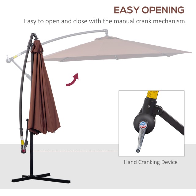 Outsunny Metal Polyester Off-centred Parasol Garden with Tilting Angle, Coffee, Φ3×2,6m 01-0585