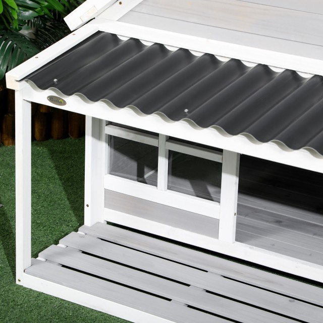 PawHut Outdoor Wood and PVC Kennel Dog with Port and Windows, 126x118x105cm, Grey D02-146V00LG