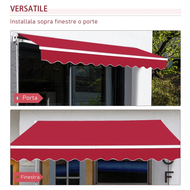 Outsunny Hand Crank Sun Shade Αδιάβροχο κάλυμμα 400x250cm Κόκκινο 840-151WR