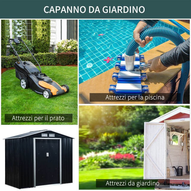 Εργαλειοθήκη Outsunny Garden Shed από λαμαρίνα με συρόμενες πόρτες, 213x130x185cm, Σκούρο Γκρι 845-030CG