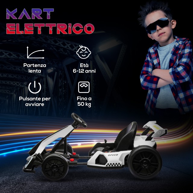 HOMCOM Electric Go Kart για παιδιά 6-12 ετών 24V 12km/h με ρυθμιζόμενο κάθισμα, λευκό 370-287V90WT
