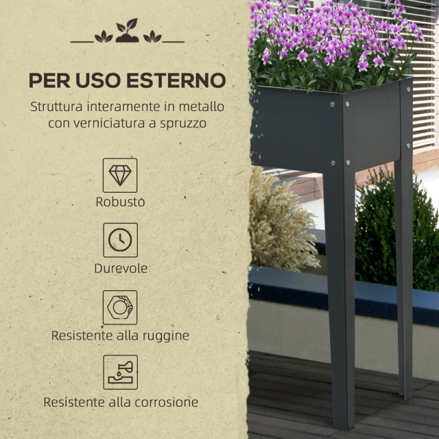 Outsunny Raised Outdoor Metal Plant with 3 Drinage Trops, 100x30x80 cm, Grey 845-085GY
