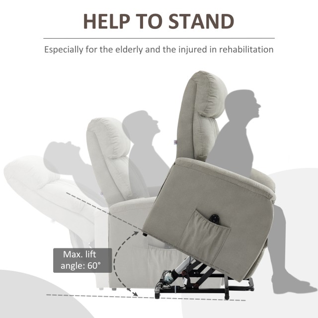 HOMCOM Lift Chair Ανακλινόμενη 150° max με τηλεχειριστήριο και υποπόδιο, 75x93x110 cm, Γκρι 713-082V91LG