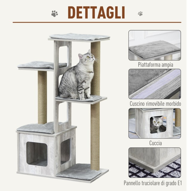 PawHut Multi-level Cat Scratching Post Tree, Κρεβάτι και σχοινιά από γιούτα, γκρι D30-318