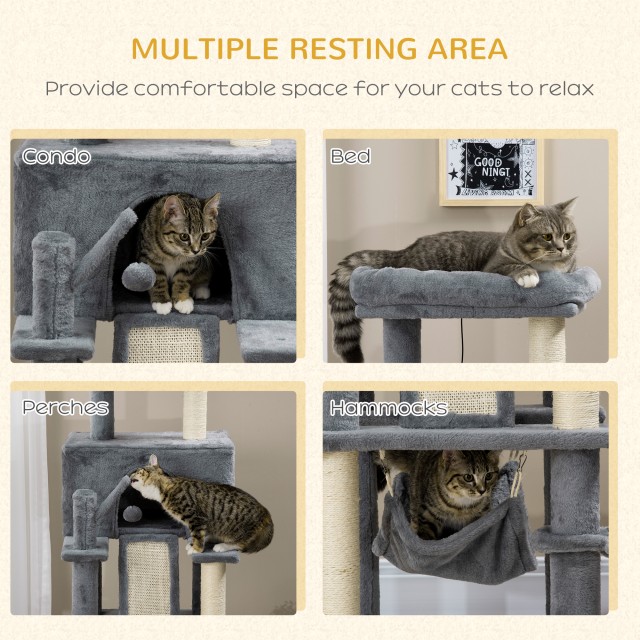 PawHut Cat Tree with Sisal Posts, Σπίτι, Κρεβάτι και Αιώρες, 48x48x140cm, Γκρι D30-566V00GY