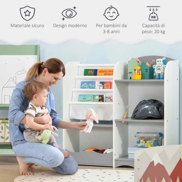 ZONEKIZ Παιδικό Παιχνίδι Ράφι με Ξύλινα Ράφια, 85x26x84cm, Γκρι 311-060V80GY