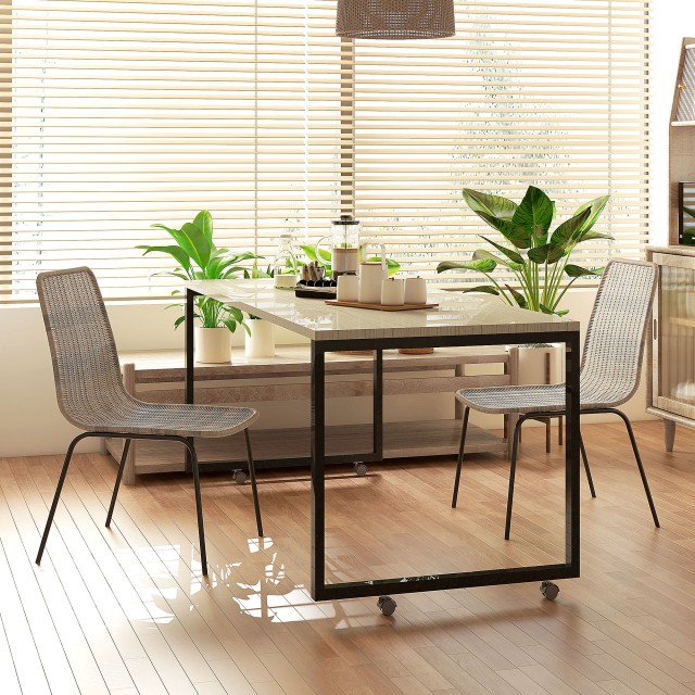 HOMCOM Σετ 2 καρέκλες τραπεζαρίας Boho Chic Style με Χαμηλή Πλάτη και κάλυμμα PE Rattan, κίτρινο 83A-134V00YL