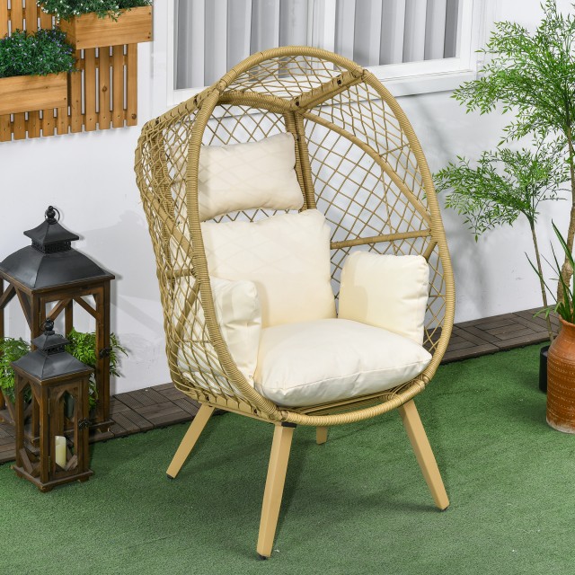Outsunny καρέκλα κήπου σε σχήμα αυγού από PE Rattan και ατσάλι με επένδυση για κάθισμα και προσκέφαλο, 88x85x143 cm 867-188V00CW