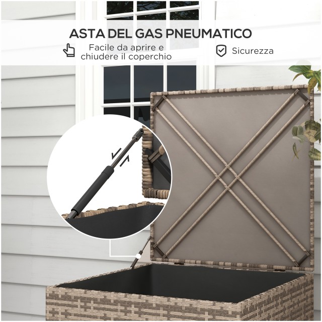 Outsunny μπαούλο εξωτερικού χώρου από PE Rattan και ατσάλι με εσωτερική επένδυση, 75x75x70 cm, μαύρο και χρώμα άμμου 865-020V00KK