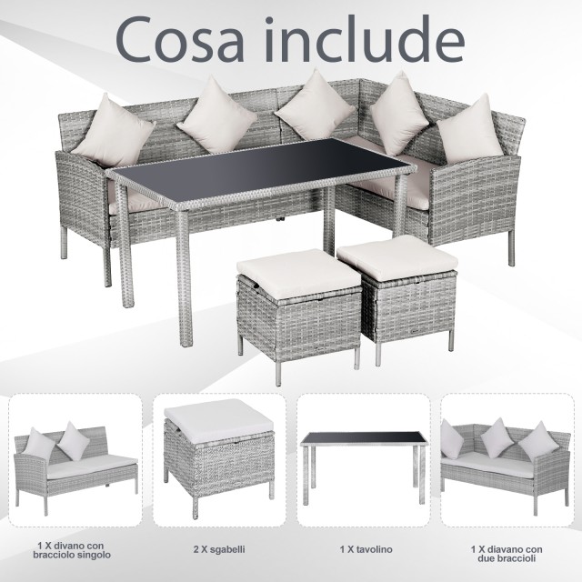 Outsunny σετ επίπλων κήπου σε PE Rattan με 2 καναπέδες 1 τραπεζάκι σαλονιού 2 σκαμπό γκρι 860-093CW