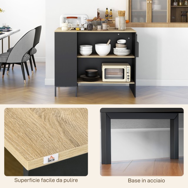 HOMCOM Kitchen Island με ράφια, σχάρα μαχαιριών και ντουλάπι με συρόμενη πόρτα, 14,5x70x90cm, Μαύρο 801-367V00BK