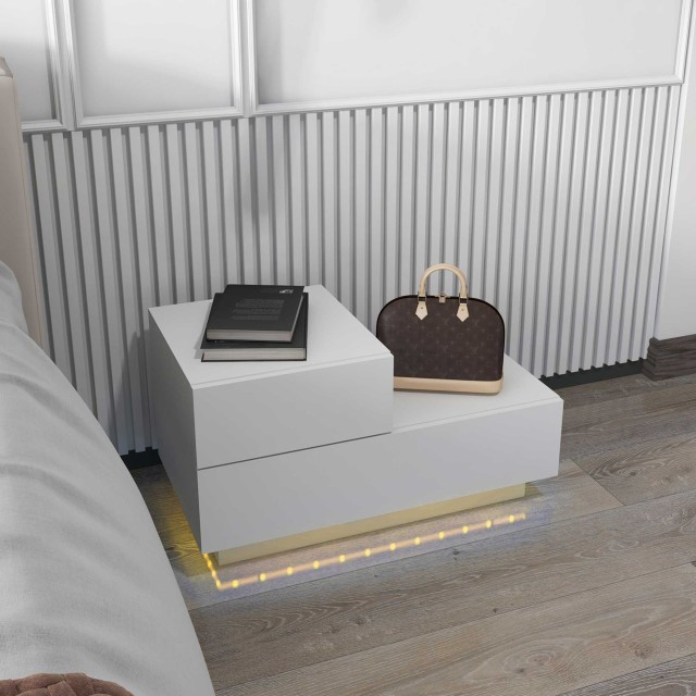 HOMCOM Μοντέρνο κομοδίνο με 16 φώτα RGB LED, τηλεχειριστήριο και δύ...