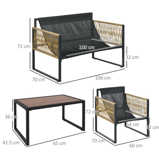 Outsunny Σετ κήπου Rattan 4 τεμαχίων με καναπέ, 2 καρέκλες και τραπεζάκι σαλονιού, γκρι και καφέ 860-326V01CG