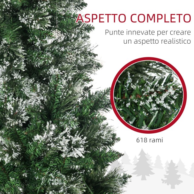 HOMCOM Χιονισμένο χριστουγεννιάτικο δέντρο 180cm με 240 φωτάκια LED και 618 κλαδιά με ατσάλινο βάση 830-760V90GN