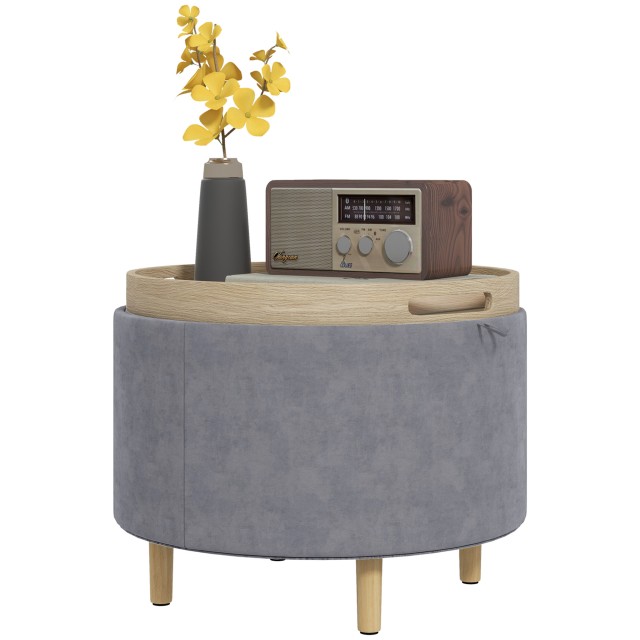 HOMCOM Velvety Container Πουφ 120 κιλών max με καπάκι, σε MDF και δρυς, 56x56x42 cm, Γκρι 838-434V80GY