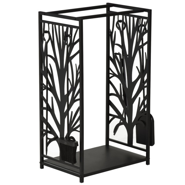 Μεταλλική Θήκη για Ξύλα με Αξεσουάρ 46 x 29 x 70 cm Μαύρη 842-160 HOMCOM