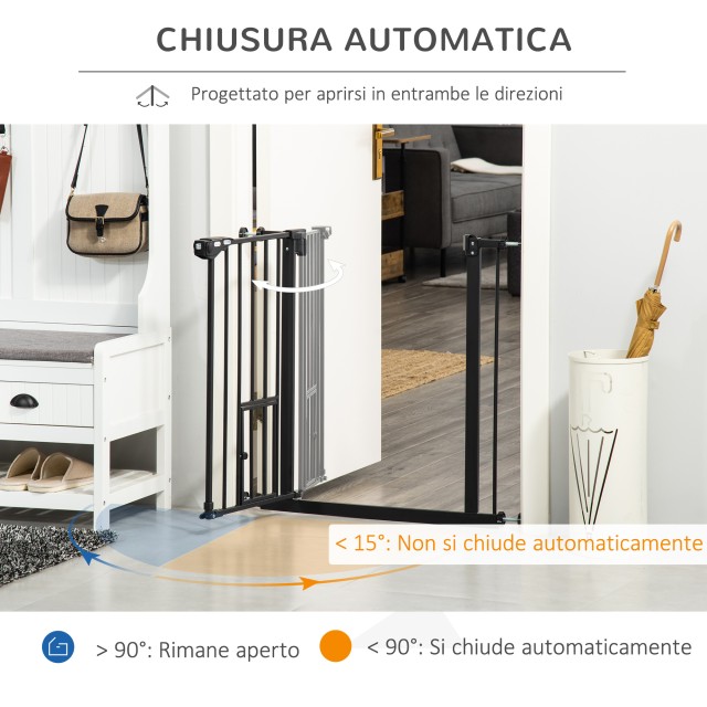 PawHut Dog Gate με Push Fit, Επεκτάσιμη από 74-80cm με Αυτόματο Κλείσιμο, Μαύρο D06-122BK