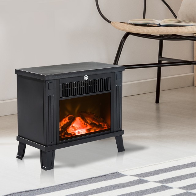 Ηλεκτρικό τζάκι δαπέδου HomCom 600W / 1200W με εφέ φλόγας, Μαύρο, 38,5 x 22 x 30,5 cm 820-065