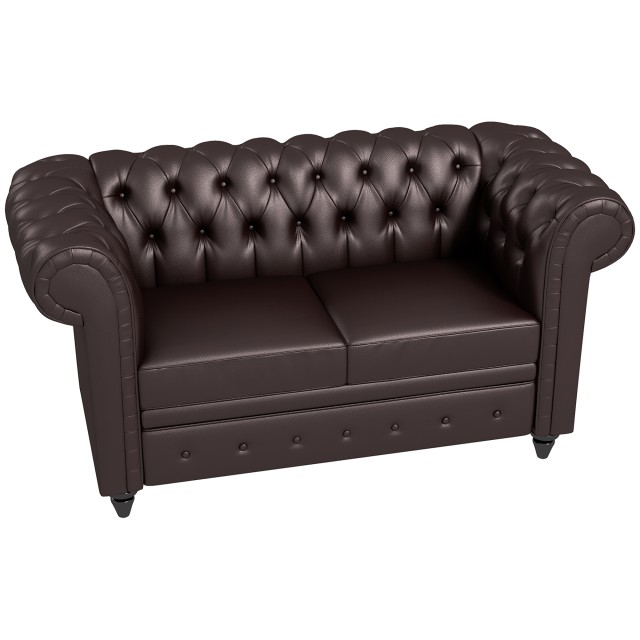 2-Sitzer-Sofa im Chesterfield-Stil mit abnehmbarem Kissen, aus Kunstleder, Holz und Metall, 160x84x80 cm Dunkelbraun 833-709V00DR HOMCOM