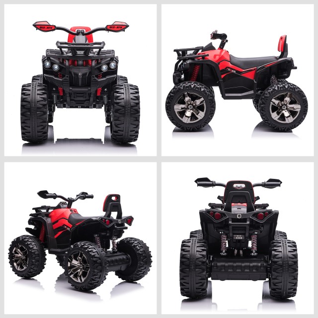 HOMCOM 12V Electric Kids Quad με λειτουργικούς προβολείς και πεντάλ, επαναφορτιζόμενη μπαταρία, κ.λπ. 3-5 ετών, 100x65x73cm - Μαύρο / Κόκκινο 370-170V90RD