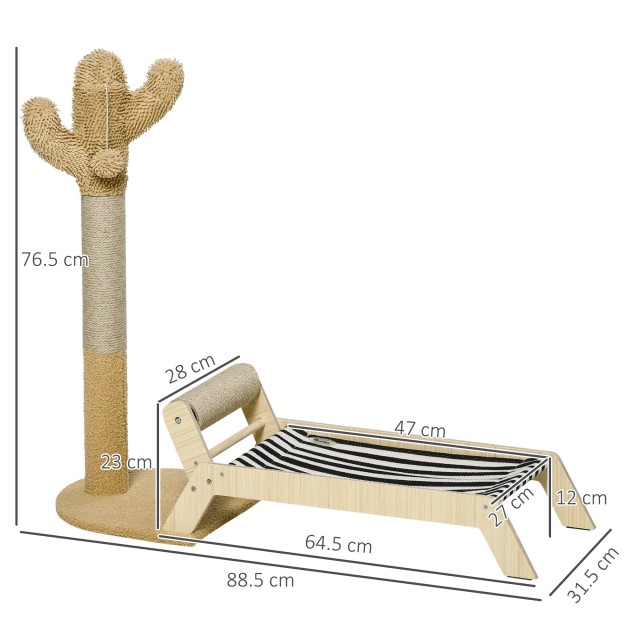 PawHut Cat Hammock with Cat Scratching Posts Cactus Design 2 in 1 for Indoor, 88,5x31,5x76,5 cm D30-676V01CF