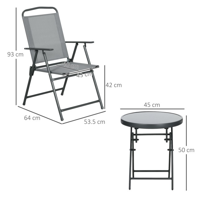 Outsunny σετ κήπου 3 τεμαχίων με 2 καρέκλες 53,5x64x93 cm και τραπεζάκι σαλονιού Ø45x50 cm, σε μεταλλικό, ανοιχτό γκρι 84G-282V00LG
