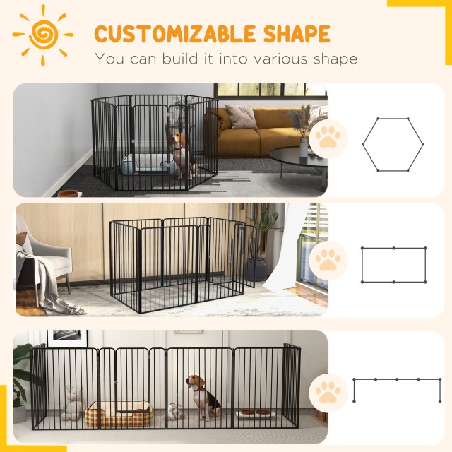 PawHut Fence για μεγάλα σκυλιά με 6 αρθρωτά χαλύβδινα πάνελ, 164x83x100 cm, μαύρο D06-203V00BK