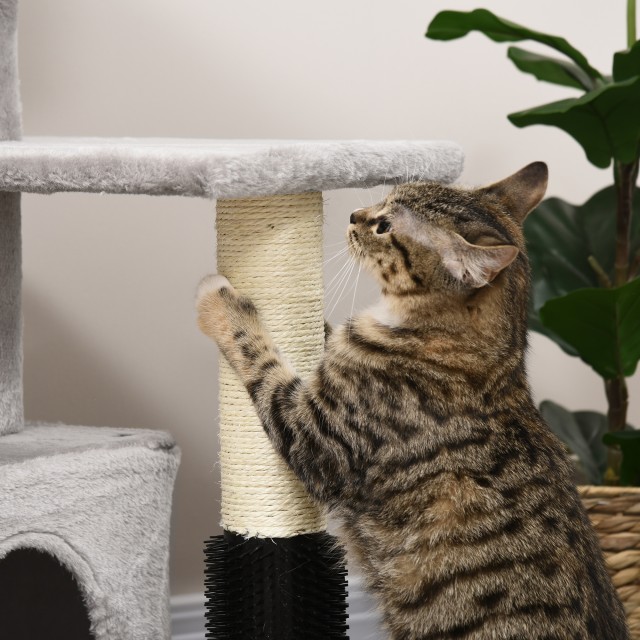 PawHut Multilevel Cat Scratching Tree with Bed and House, Λούτρινο Κάλυμμα, Γκρι D30-467