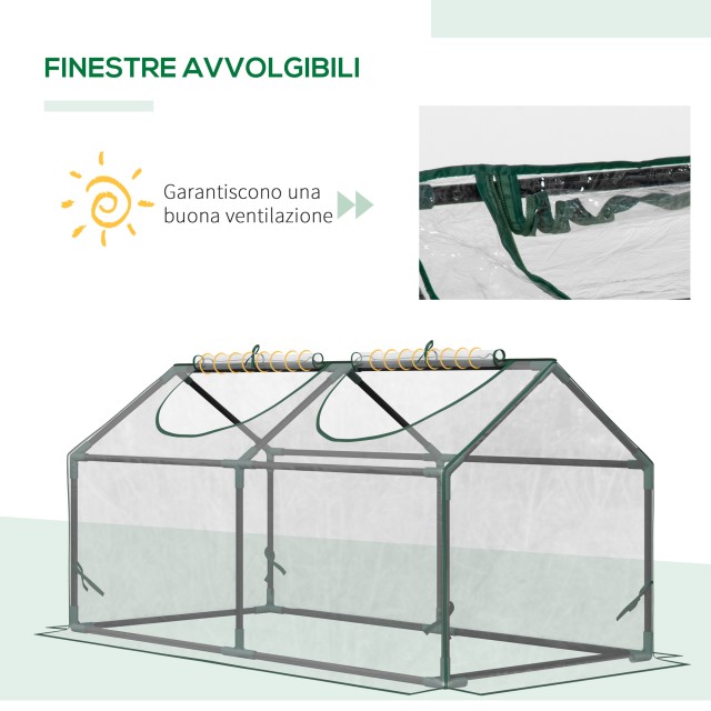 Outsunny Mini Garden Θερμοκήπιο με 2 κυλιόμενα παράθυρα και κάλυμμα PVC Anti-UV, 119x60x60cm, Διαφανές 845-368V04