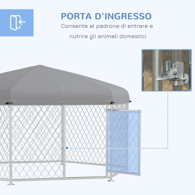 PawHut Large Dog Run με υφασμάτινη οροφή Oxford Proof UV, 2,1x1,85x1,5m, ασημί και γκρι D02-181V04SR