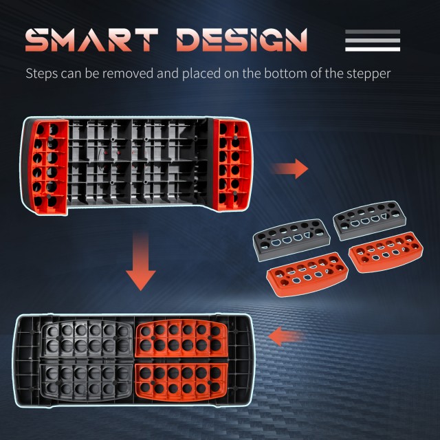 HOMCOM Step Fitness για Αερόμπικ Ρυθμιζόμενο σε 3 ύψη 10-15-20 cm σε πλαστικό, μαύρο και κόκκινο A90-298RD